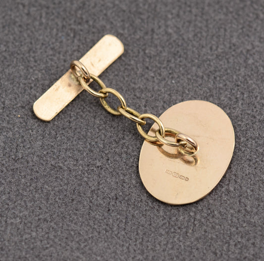Pair Vintage 9ct Hallmarked Yellow Gold Men's Cufflinks Chain Link Oval Face (B2330)