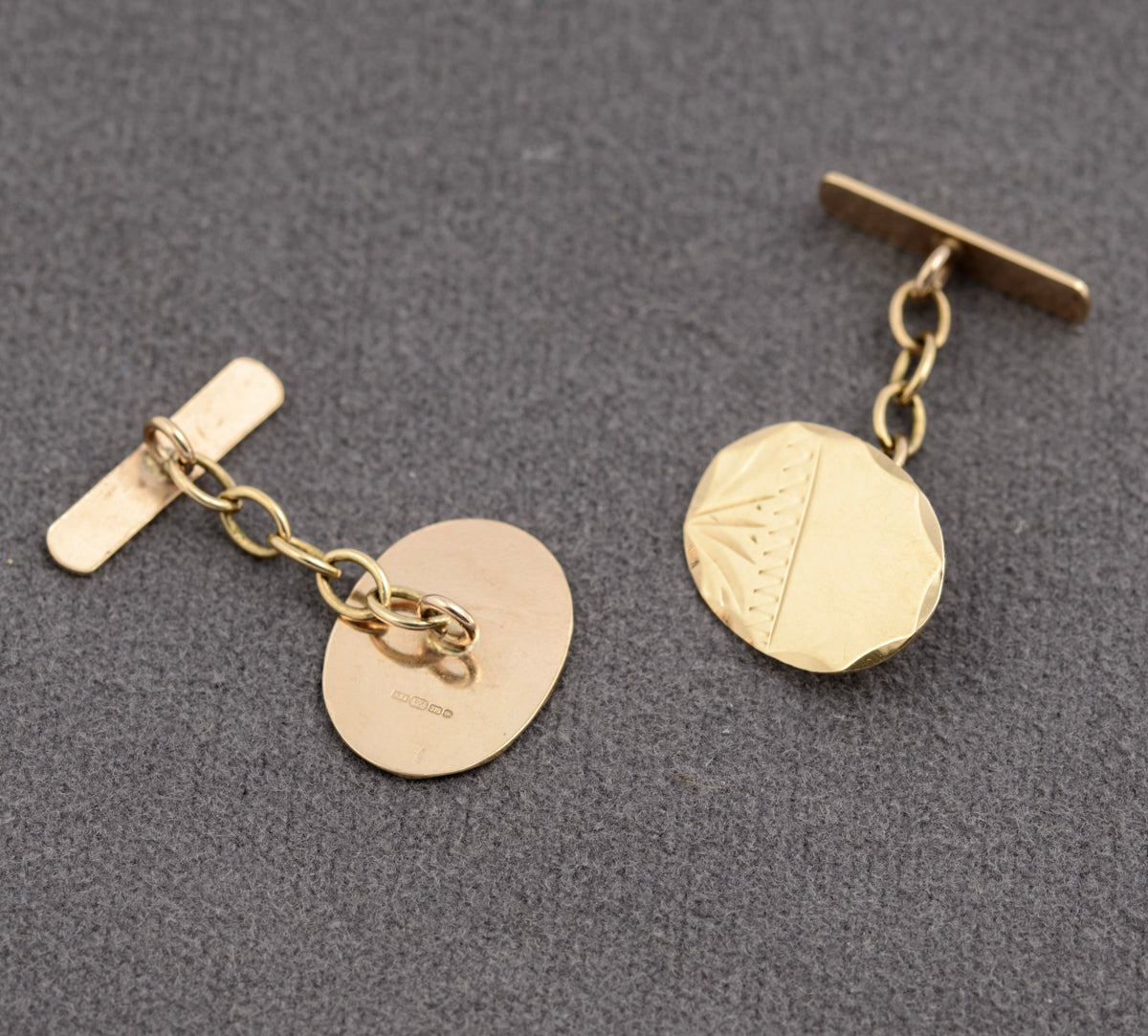 Pair Vintage 9ct Hallmarked Yellow Gold Men's Cufflinks Chain Link Oval Face (B2330)