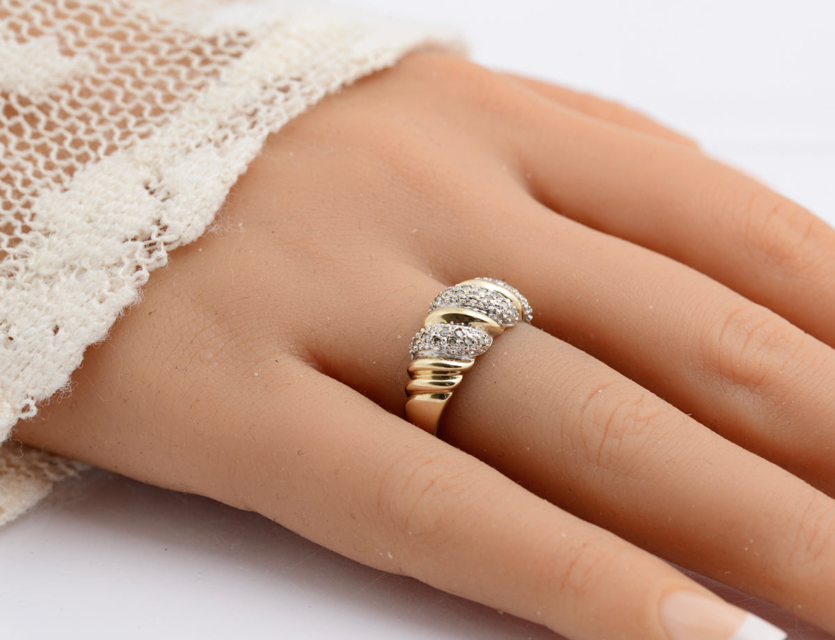 Vintage 9ct Gold & Diamond Banded Cluster Ring Hallmarked Birmingham Size O (B2332)