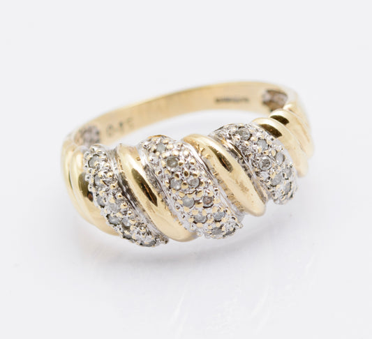 Vintage 9ct Gold & Diamond Banded Cluster Ring Hallmarked Birmingham Size O (B2332)
