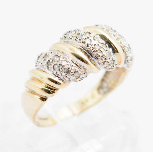 Vintage 9ct Gold & Diamond Banded Cluster Ring Hallmarked Birmingham Size O (B2332)