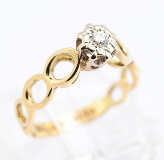 Vintage 18ct Gold & Diamond Solitaire Ring With Open Work Band Hallmarked 1972 (B2335)