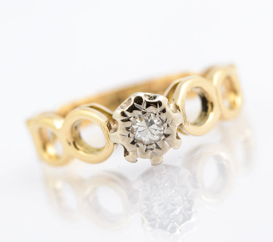 Vintage 18ct Gold & Diamond Solitaire Ring With Open Work Band Hallmarked 1972 (B2335)
