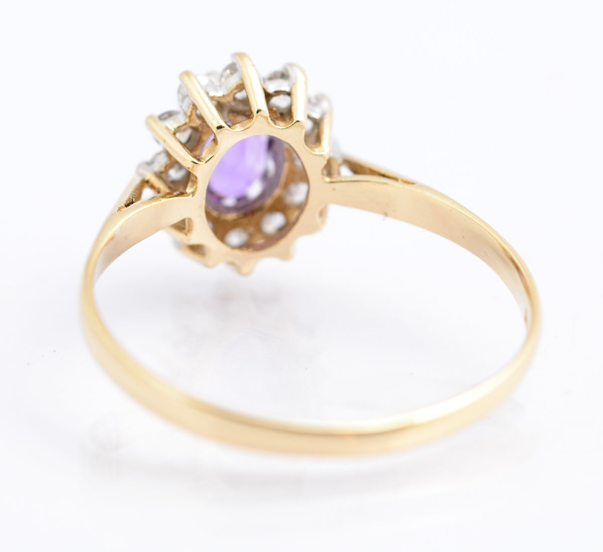 Vintage 9ct Gold & Natural Amethyst Ring With CZ Halo Size N1/2 Hallmarked (B2336)