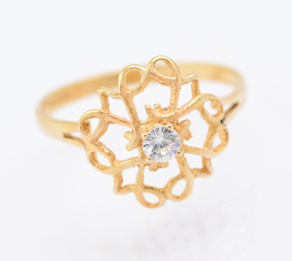 Vintage 9ct Gold Ladies Open Work Ring With CZ Solitaire Gem Hallmarked 1986 UK Size R1/2  (B2339)