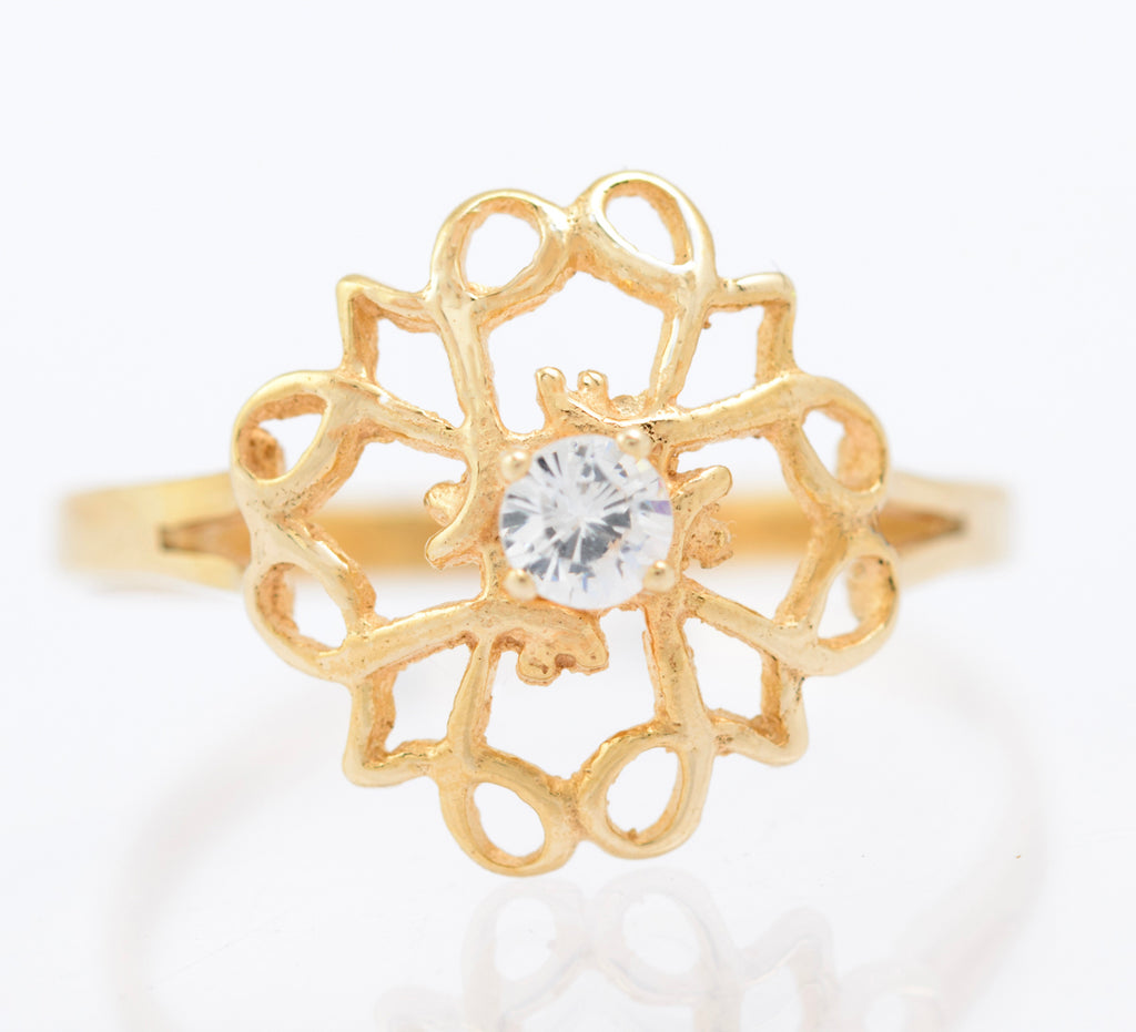 Vintage 9ct Gold Ladies Open Work Ring With CZ Solitaire Gem Hallmarked 1986 UK Size R1/2  (B2339)