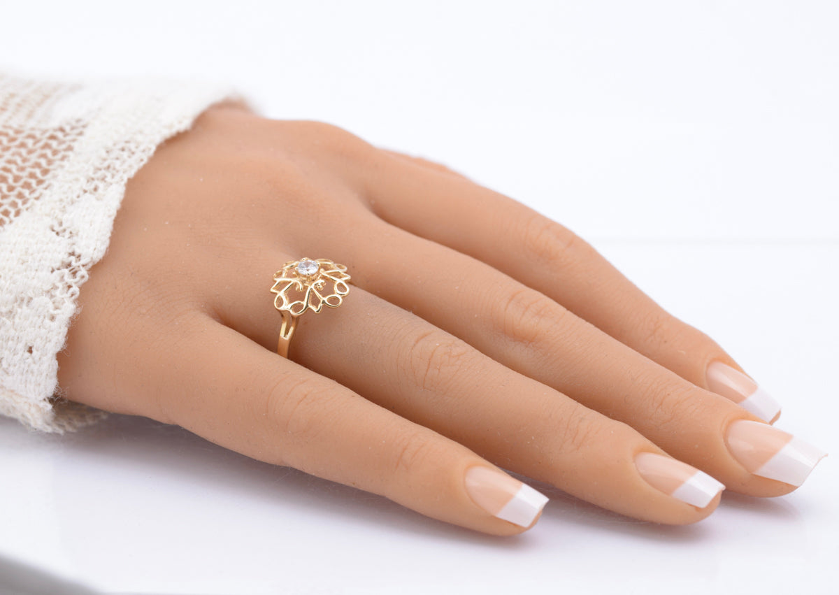 Vintage 9ct Gold Ladies Open Work Ring With CZ Solitaire Gem Hallmarked 1986 UK Size R1/2  (B2339)