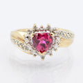 Vintage 9ct Gold Ring With Heart Shaped Ruby & Natural Diamonds(B2342)