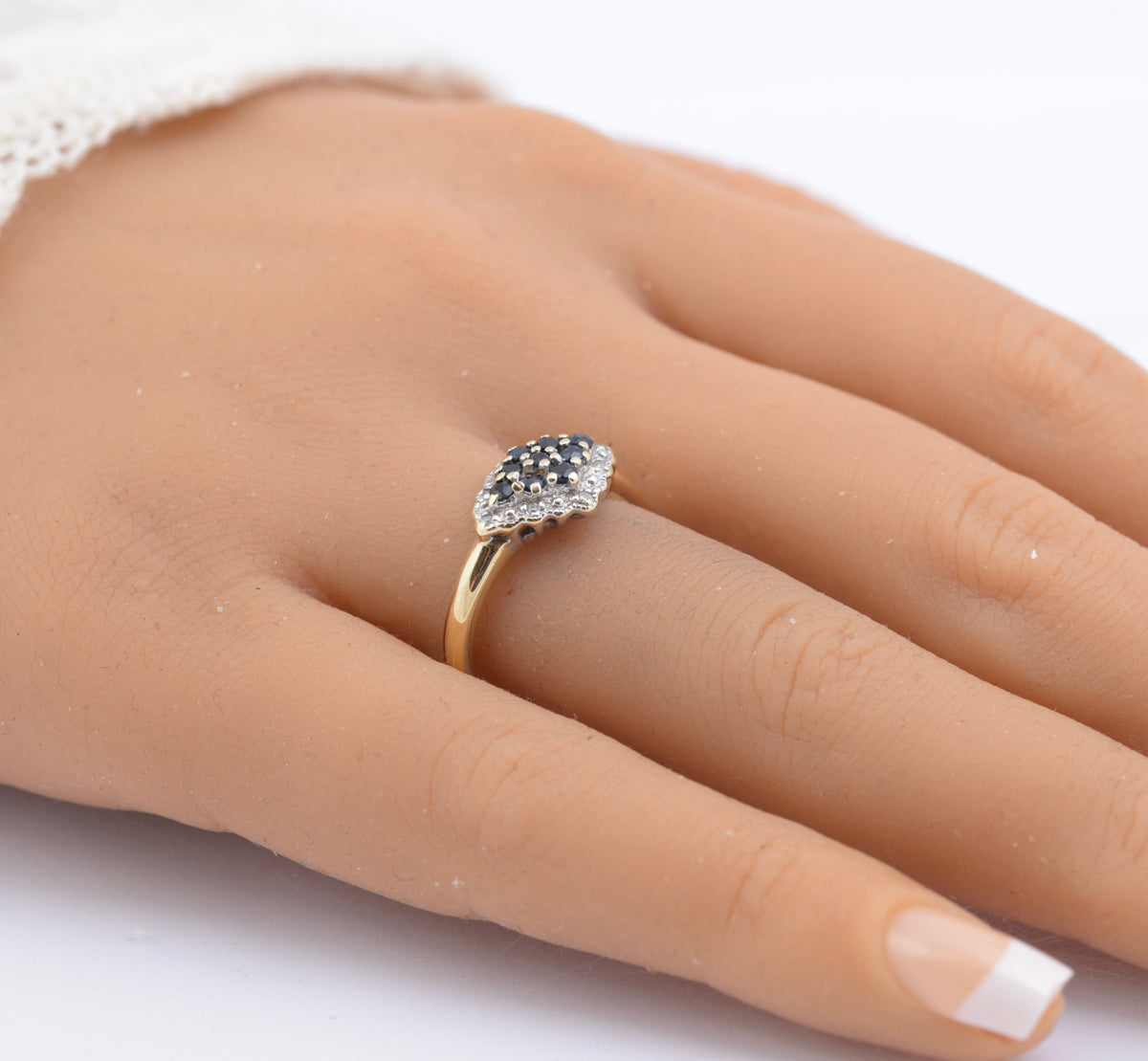 Vintage Natural Sapphire & Diamond Cluster Ring In 9ct Gold 1980's Size O1/2 (B2343)