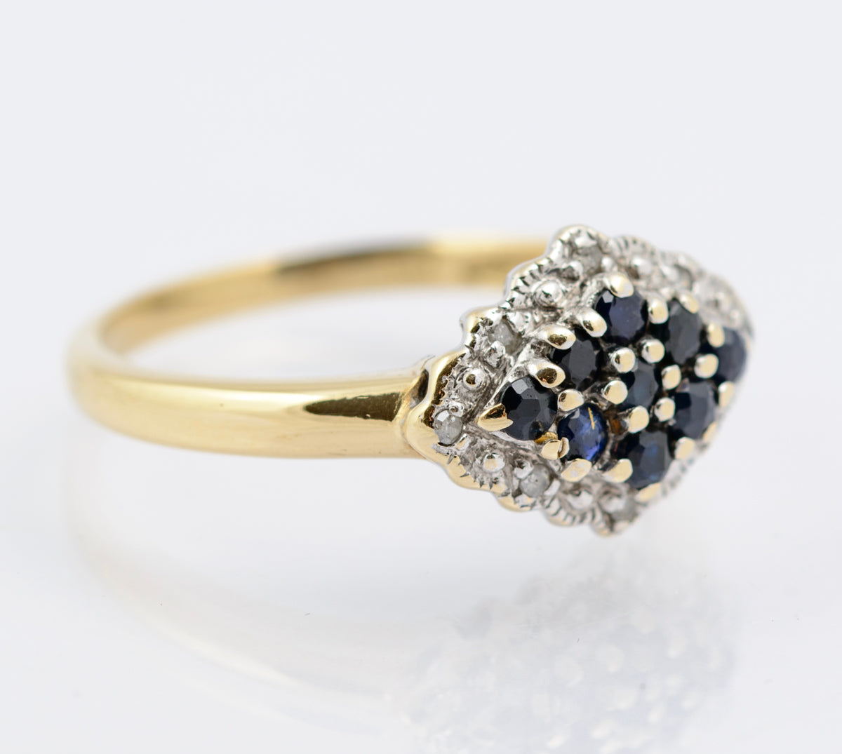 Vintage Natural Sapphire & Diamond Cluster Ring In 9ct Gold 1980's Size O1/2 (B2343)
