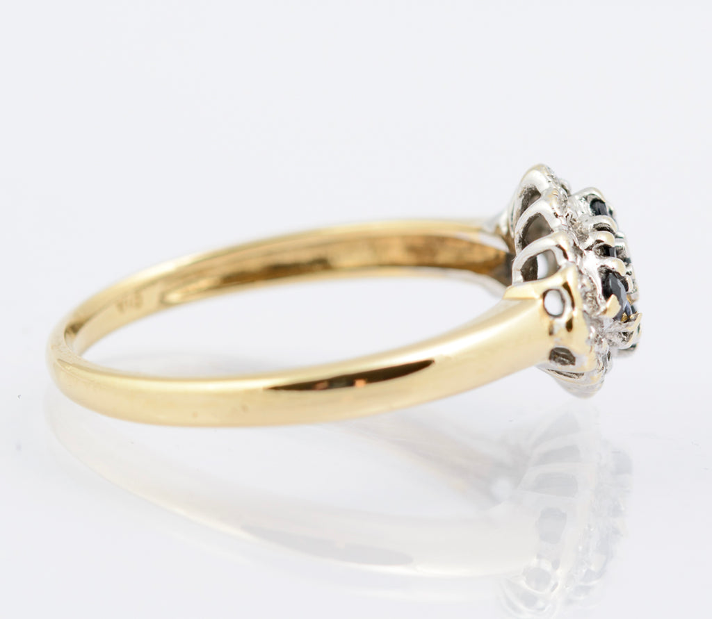 Vintage Natural Sapphire & Diamond Cluster Ring In 9ct Gold 1980's UK Size O1/2 (B2343)