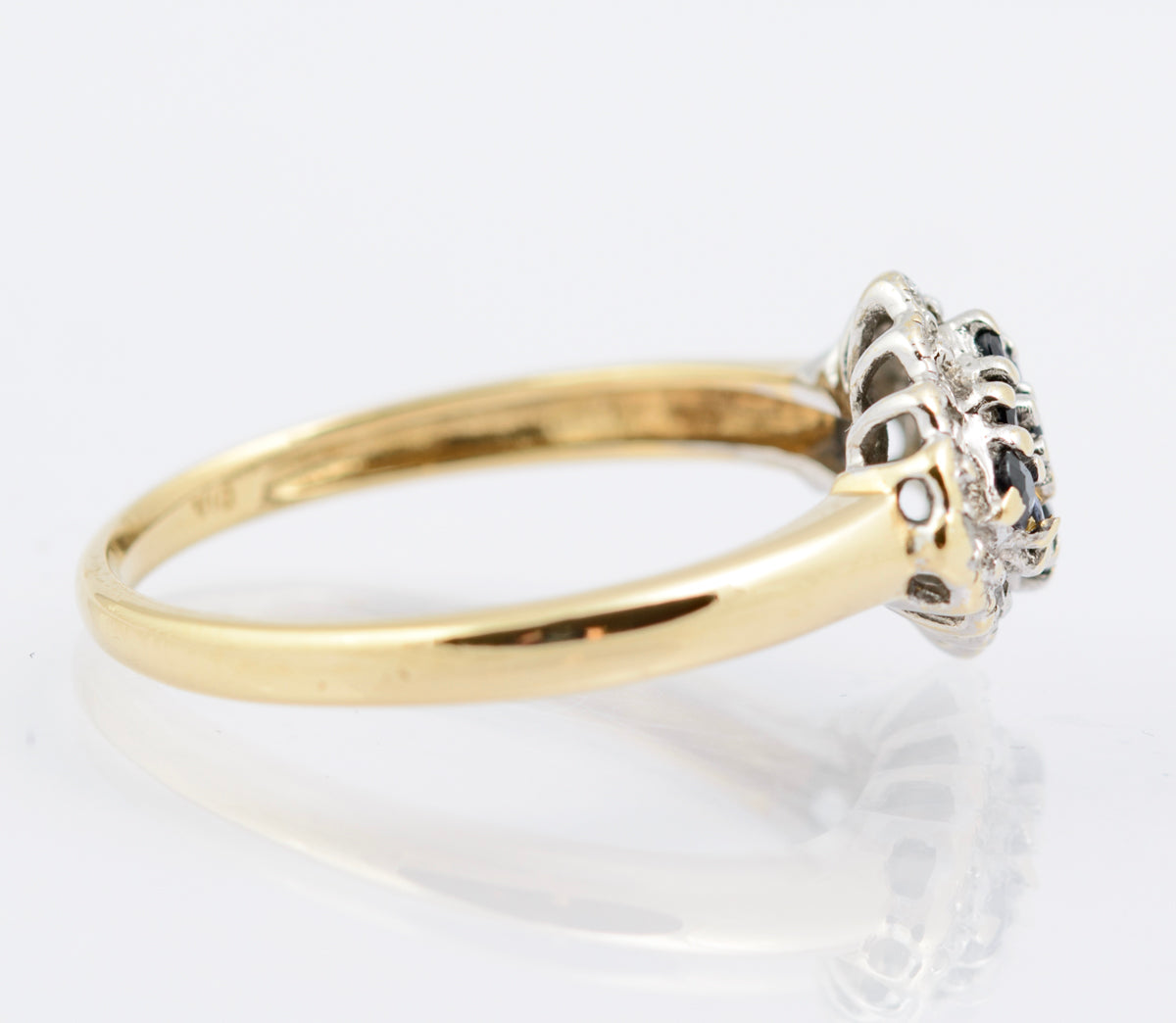 Vintage Natural Sapphire & Diamond Cluster Ring In 9ct Gold 1980's Size O1/2 (B2343)