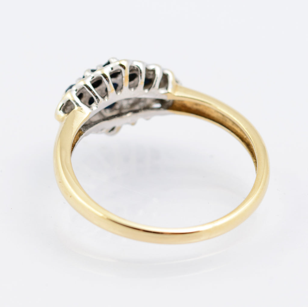 Vintage Natural Sapphire & Diamond Cluster Ring In 9ct Gold 1980's UK Size O1/2 (B2343)