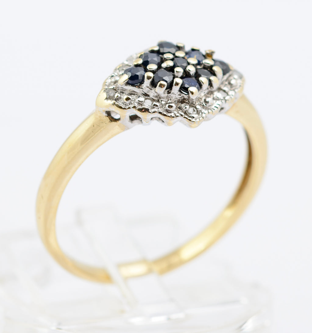 Vintage Natural Sapphire & Diamond Cluster Ring In 9ct Gold 1980's UK Size O1/2 (B2343)