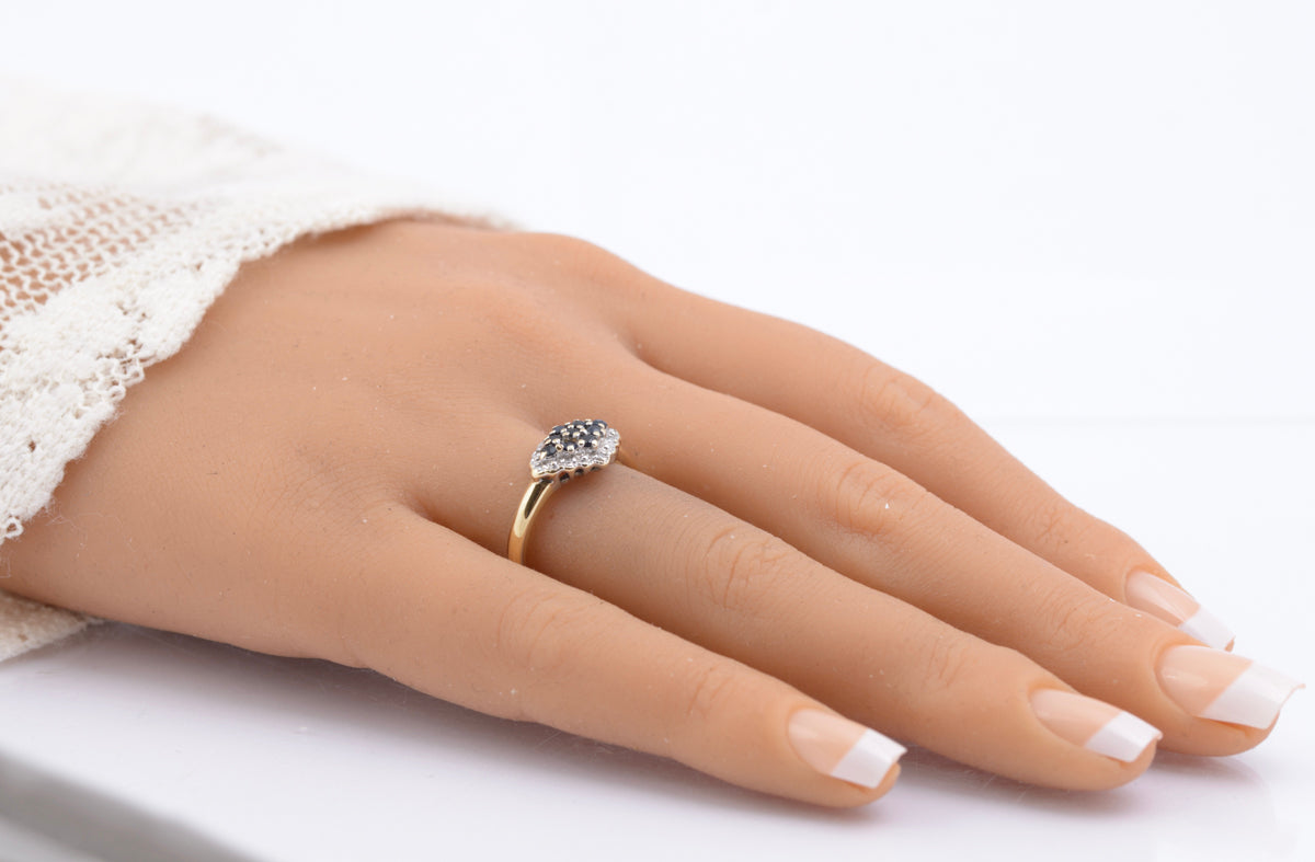 Vintage Natural Sapphire & Diamond Cluster Ring In 9ct Gold 1980's UK Size O1/2 (B2343)