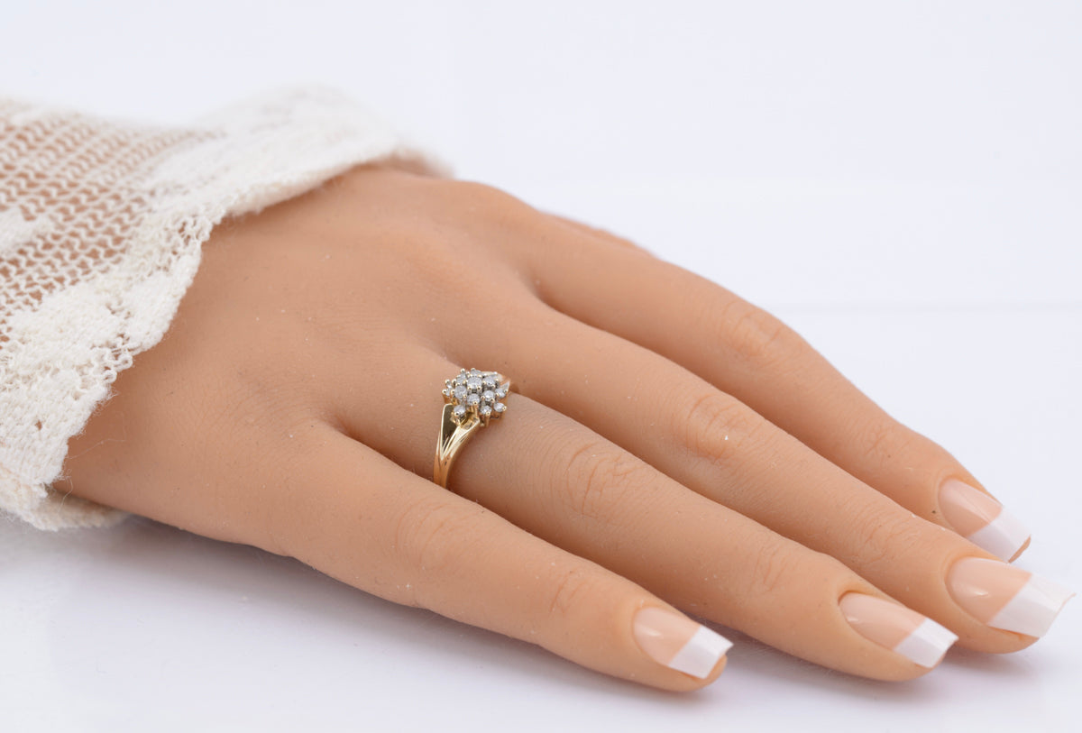 Vintage 9ct Gold & 0.33 Carat Natural Diamond Cluster Ring London Hallmark (B2345)