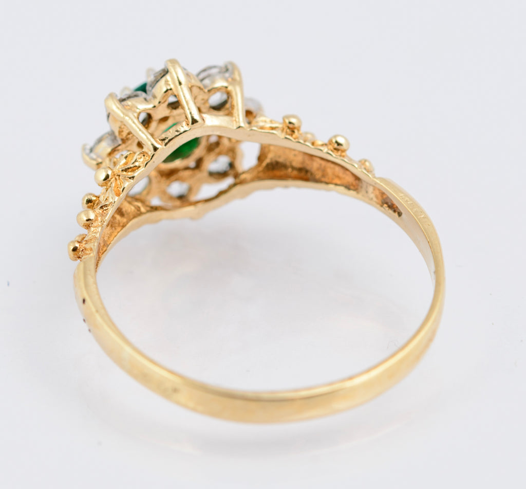 Vintage 9ct Yellow Gold Ring Chrome Diopside Gem With Quartz Halo UK Size N1/2 (B2346)