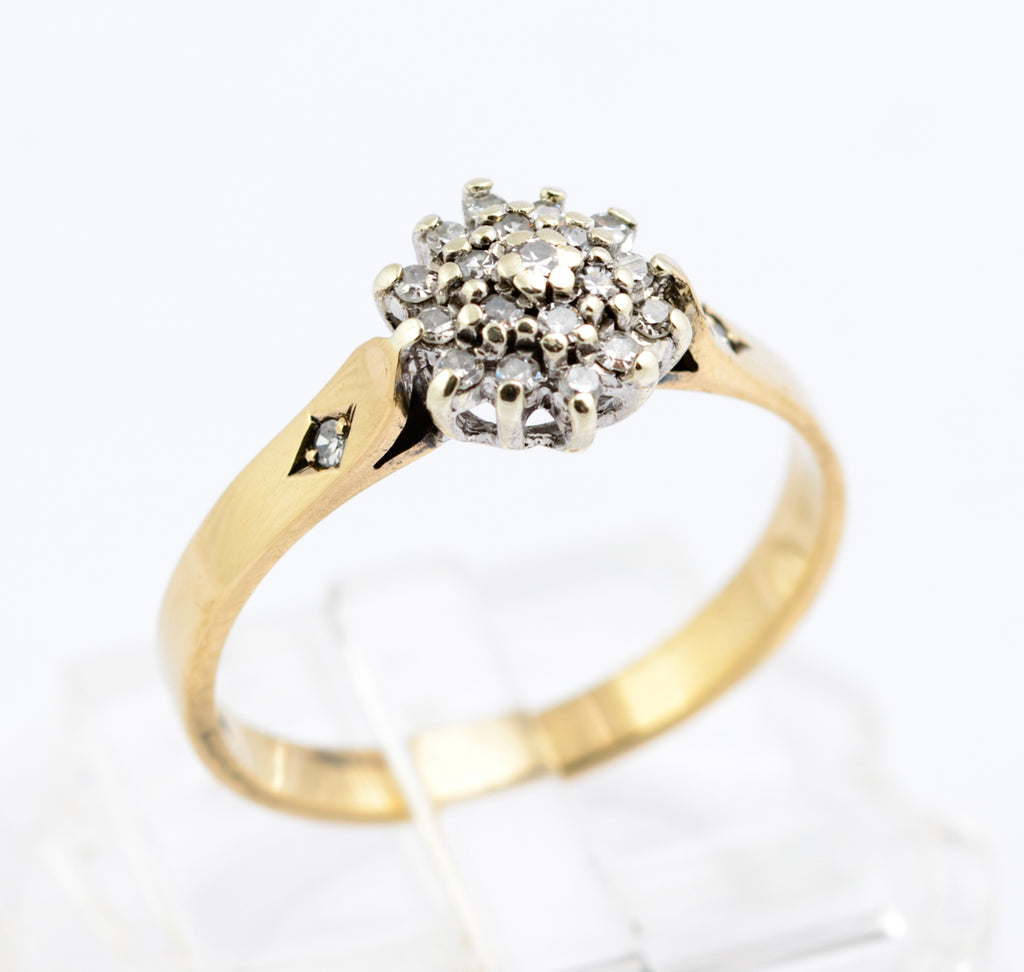 Vintage 9ct Gold Diamond Cluster Ring | Double Diamond Halo | Diamond Shoulders | London 1986 | Size K½ | (B2350)