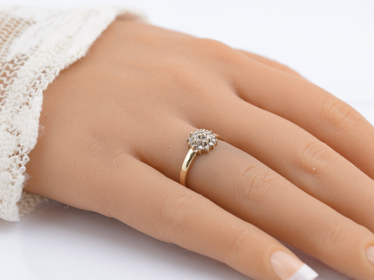 Vintage 9ct Yellow Gold Diamond Cluster Ring - Double Halo - UK Size N - B2352