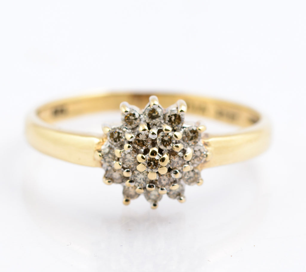 Vintage 9ct Yellow Gold Diamond Cluster Ring - Double Halo - UK Size N - B2352