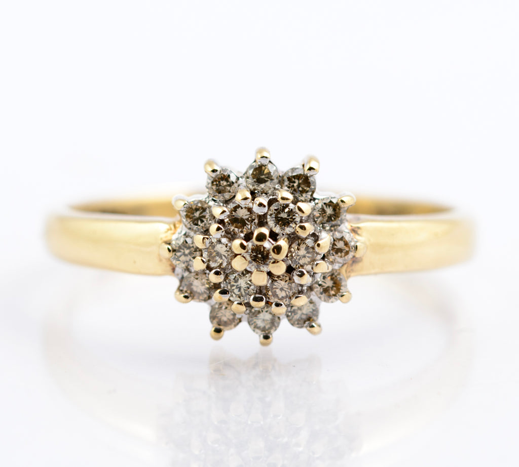 Vintage 9ct Yellow Gold Diamond Cluster Ring - Double Halo - UK Size N - B2352
