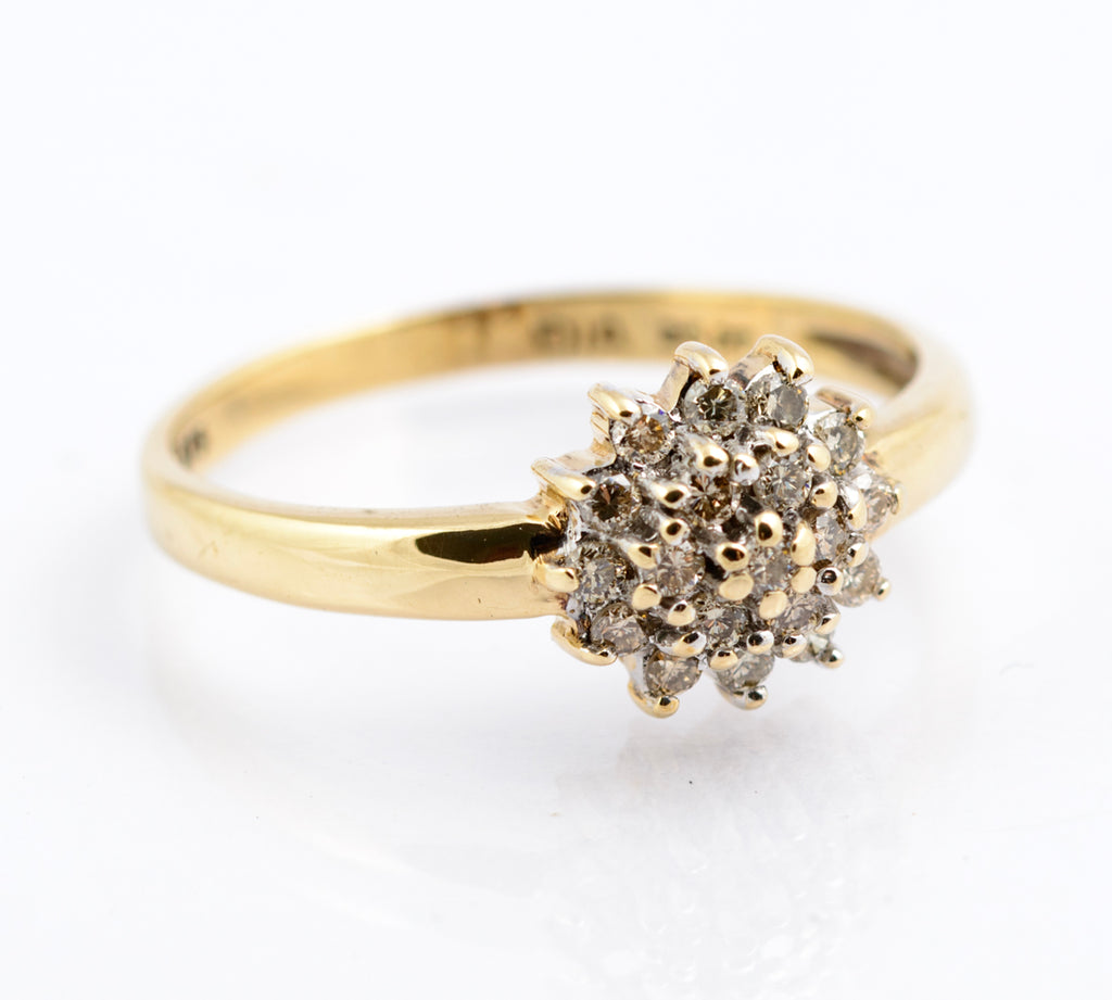Vintage 9ct Yellow Gold Diamond Cluster Ring - Double Halo - UK Size N - B2352
