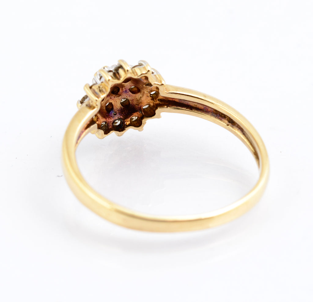 Vintage 9ct Yellow Gold Diamond Cluster Ring - Double Halo - UK Size N - B2352