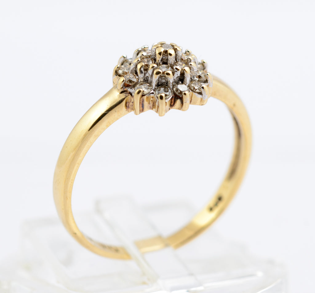 Vintage 9ct Yellow Gold Diamond Cluster Ring - Double Halo - UK Size N - B2352