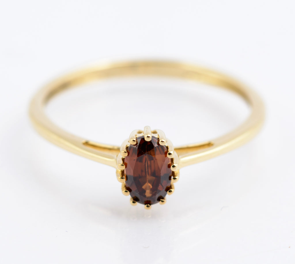 9ct Gold Ring With Amber Jacinth Zircon Gemstone Birmingham Hallmark Size O(B2353)