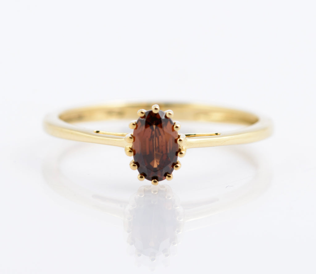 9ct Gold Ring With Amber Jacinth Zircon Gemstone Birmingham Hallmark Size O(B2353)