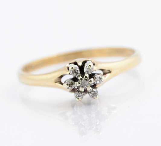 Vintage 9ct Gold & Natural Diamond Crown Head Ring Hallmarked 1983 Size M (B2354)