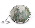 Antique Victorian Scottish .800 Silver & Large Moss Agate Cabochon Round Brooch (B2363)