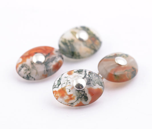 Pair Antique Cufflinks Scottish Moss Agate Cabochon & .800 Silver Men's (B2364)