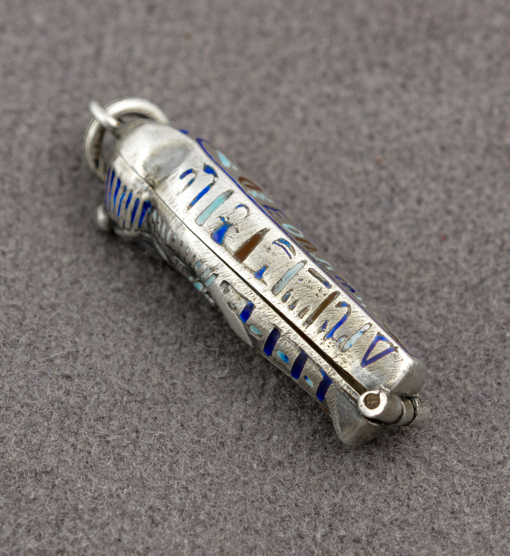 Antique Egyptian Opening Sarcophagus With Mummy Charm .800 Silver & Enamel (B2367)