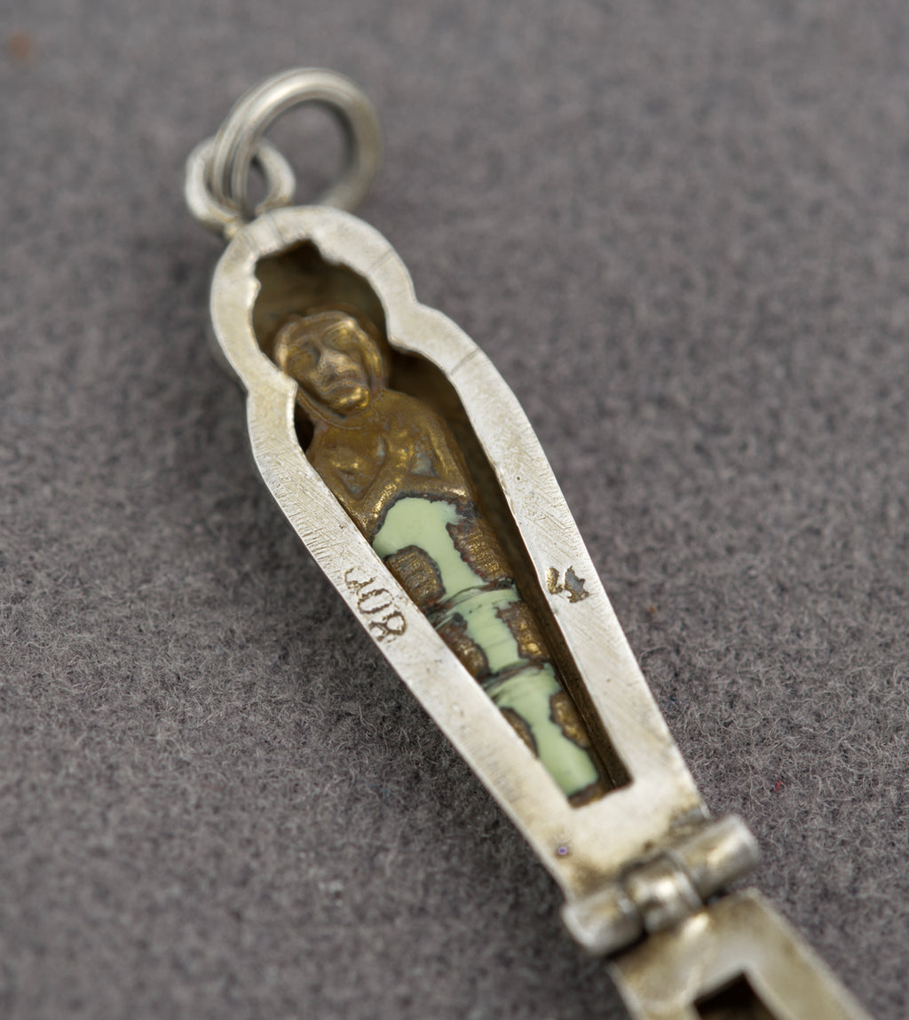 Antique Egyptian Opening Sarcophagus With Mummy Charm .800 Silver & Enamel (B2367)