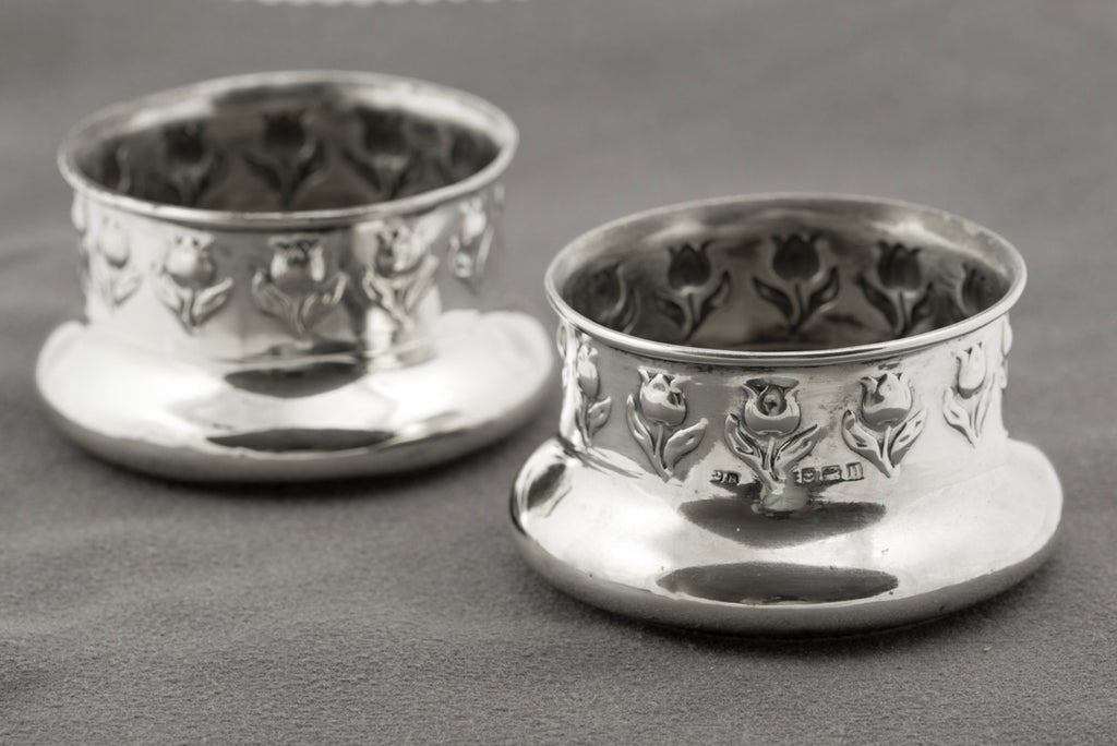 Pair Antique Art Nouveau Hallmarked Sterling Silver Jars/Pots John Rose