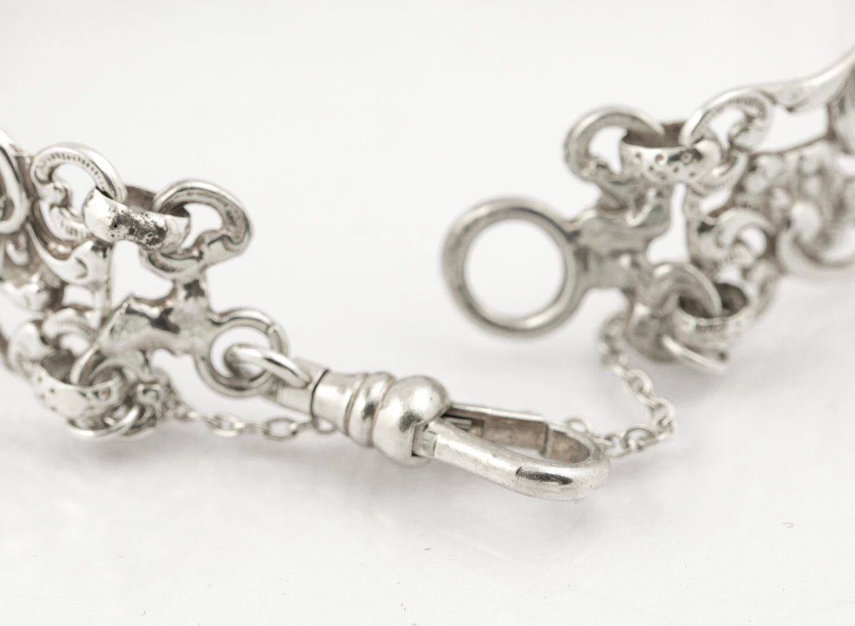 Vintage Sterling Silver Open Work Panel Bracelet With Watch Hook Clasp (B2381)