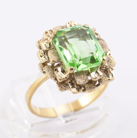 Vintage Brutalist Mid Century Vaseline Glass Gem Sterling Silver Ring By KRS (B2383)