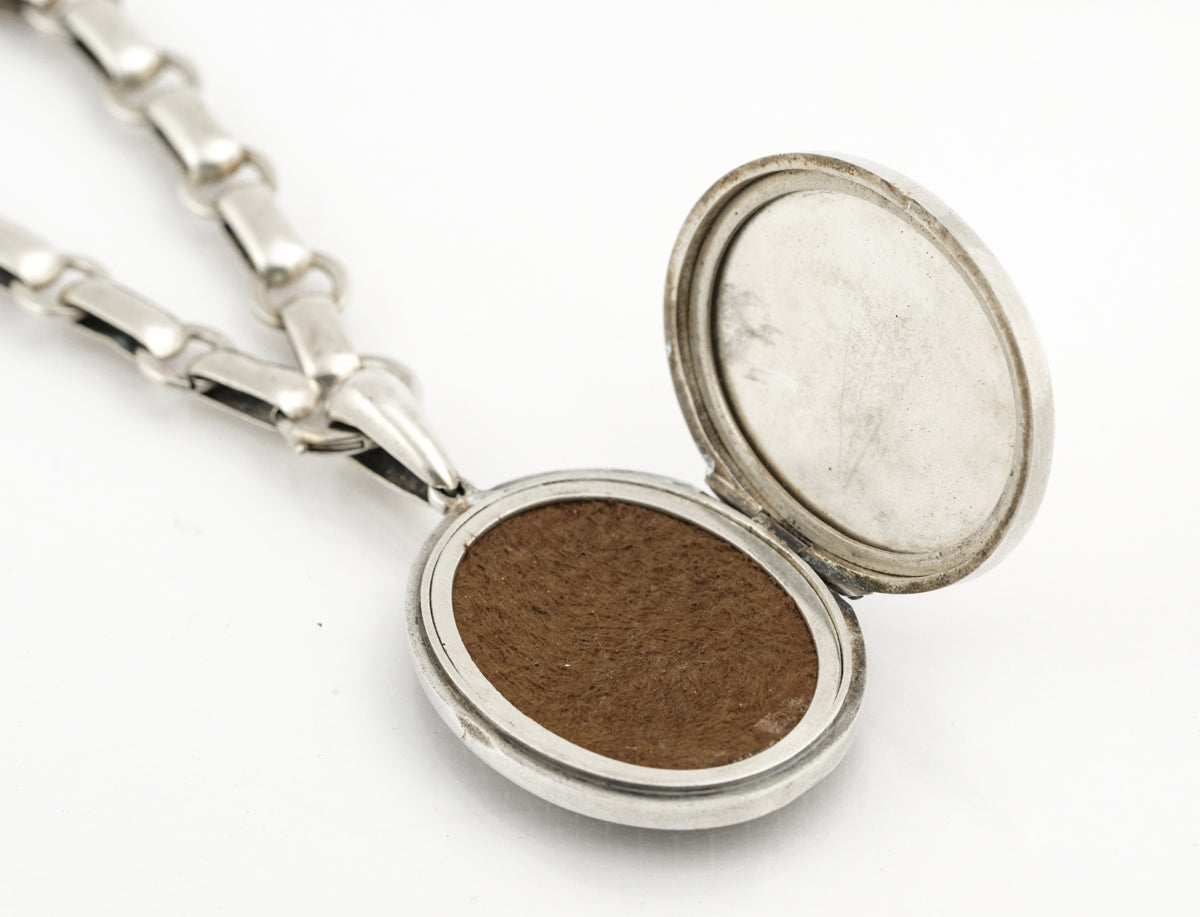 Antique Victorian Fancy Link Chain & Locket Necklace Chased Design c.1870 (B2386)