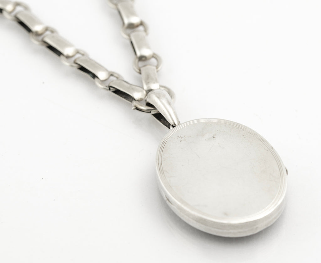 Antique Victorian Fancy Link Chain & Locket Necklace Chased Design c.1870 (B2386)