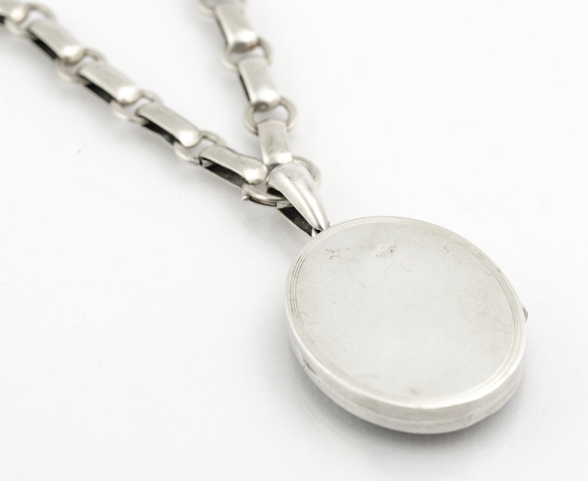 Antique Victorian Fancy Link Chain & Locket Necklace Chased Design c.1870 (B2386)