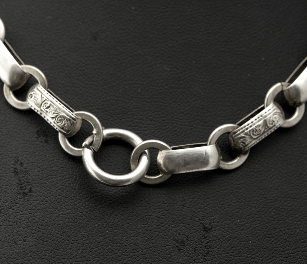 Antique Victorian Fancy Link Chain & Locket Necklace Chased Design c.1870 (B2386)