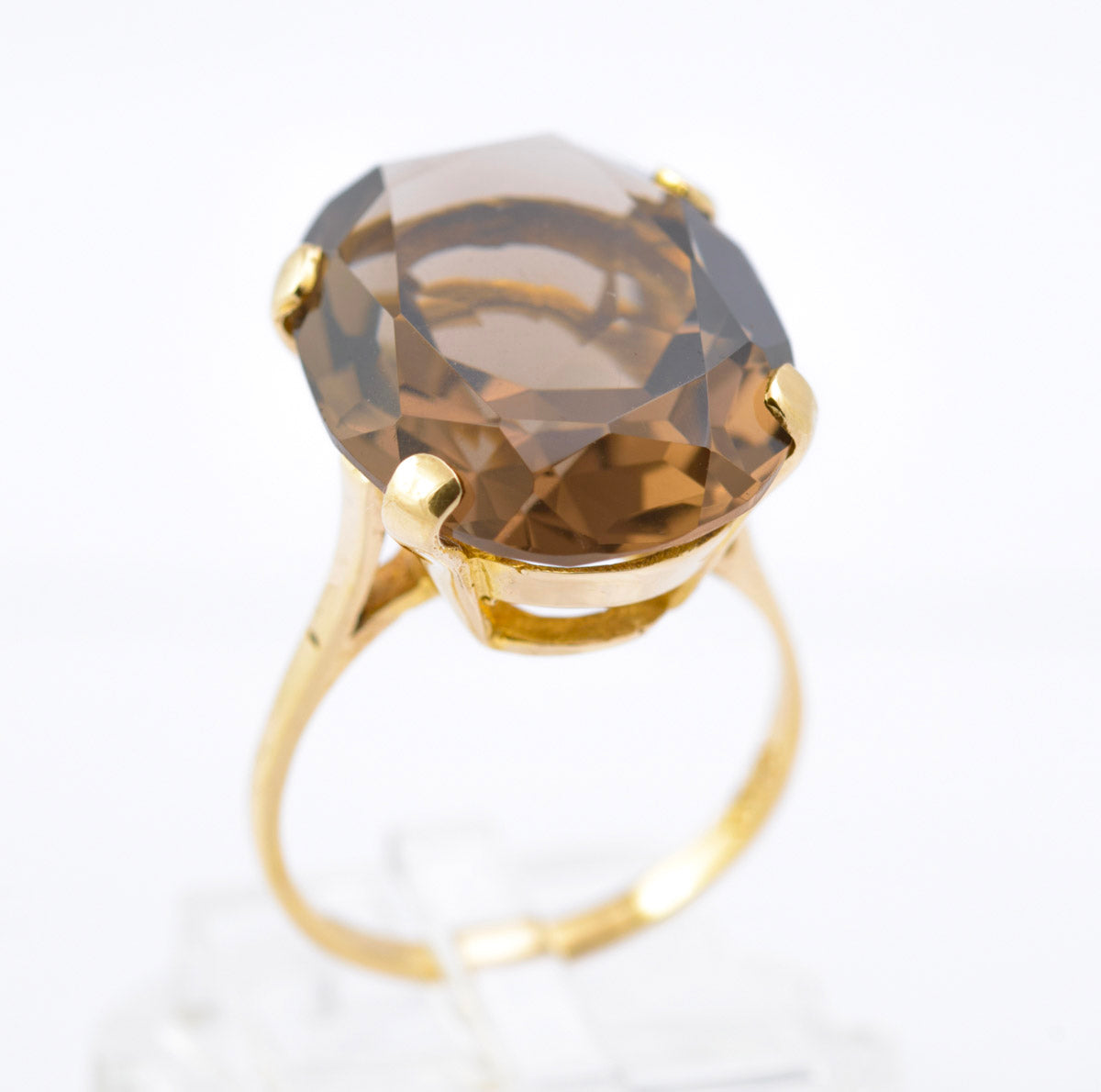 Vintage 9ct Gold Smoky Quartz Statement Ring | 14.5ct Oval Stone | London Hallmark 1968 | Size N½ (Code B2389)
