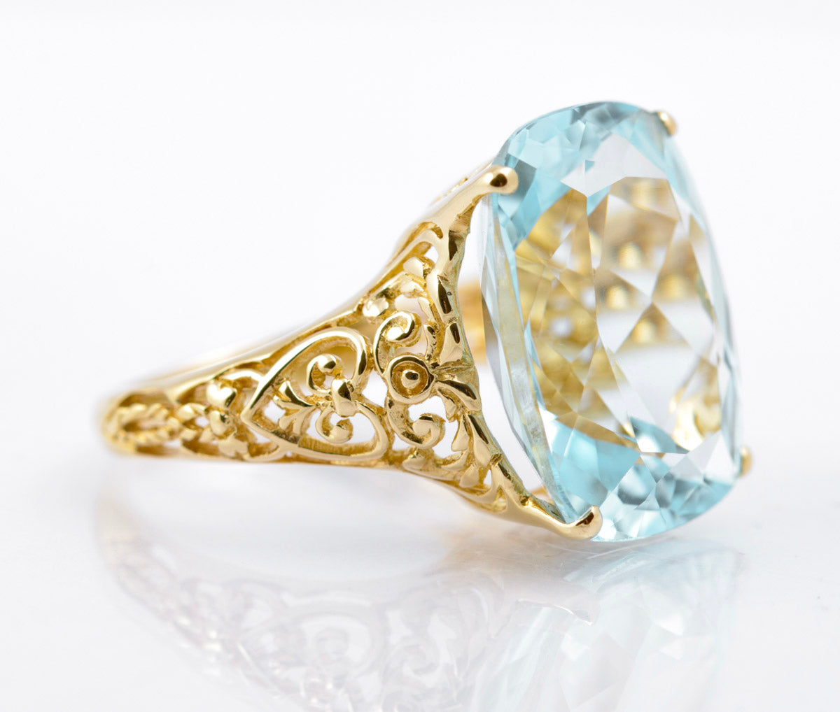 Vintage 9ct Gold Dress Ring - Fine 11 Carat Natural Sky Blue Topaz Cushion Cut  (B2390)