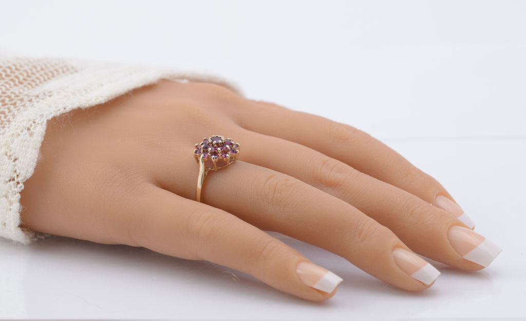 Vintage 9ct Gold Ruby Cluster Ring | Natural Rubies | London Hallmark 1972 | Size Q½ (Code B2391)