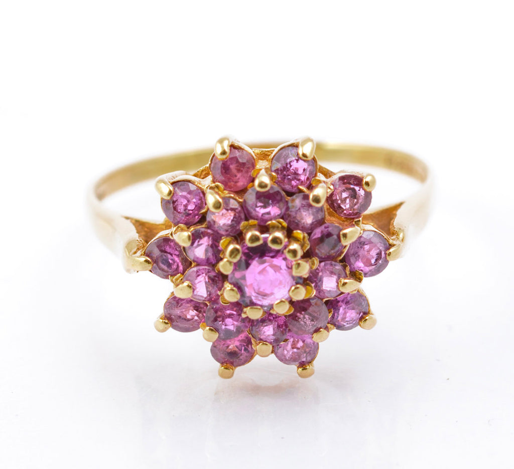 Vintage 9ct Gold Ruby Cluster Ring | Natural Rubies | London Hallmark 1972 | Size Q½ (Code B2391)