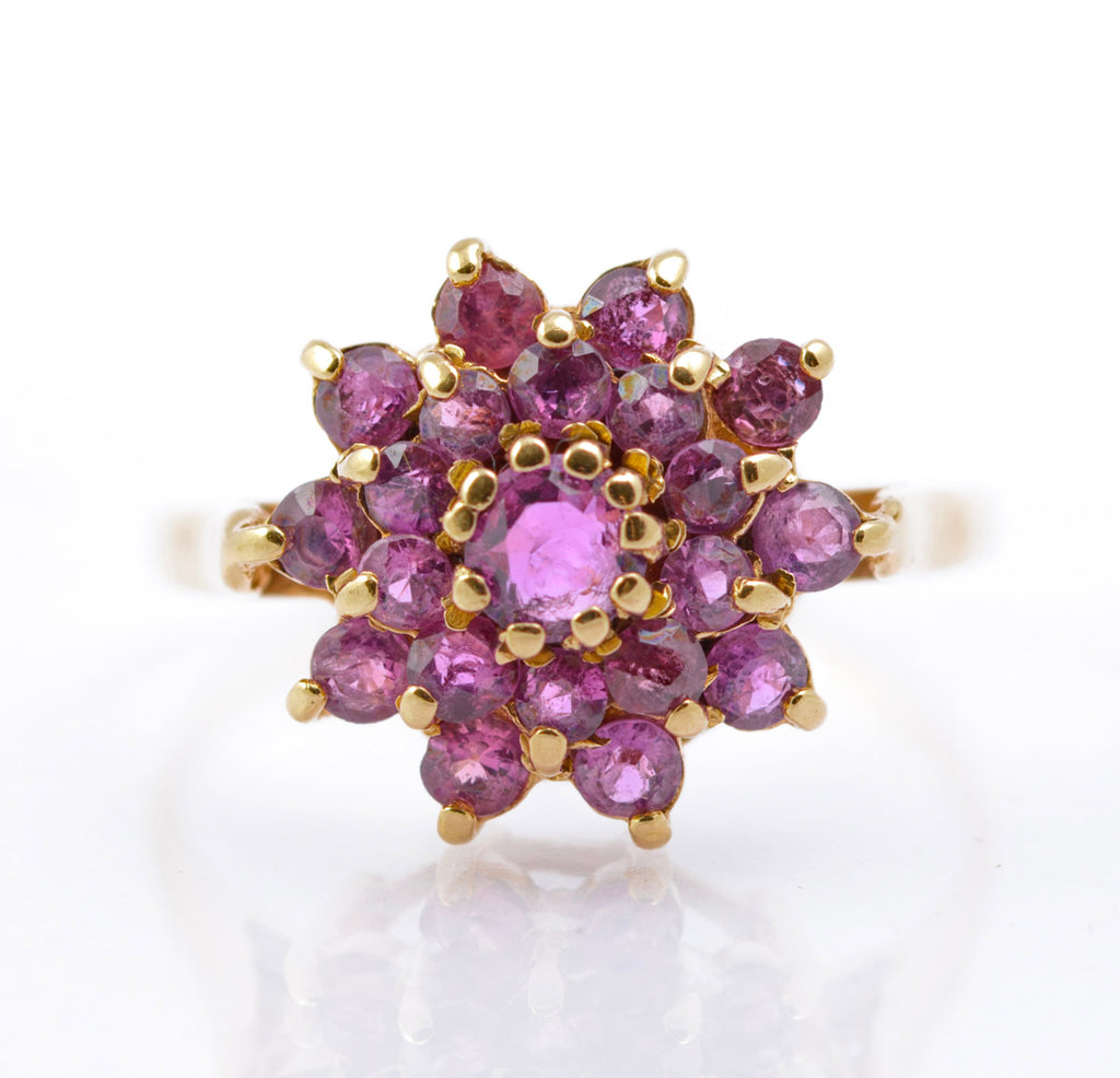 Vintage 9ct Gold Ruby Cluster Ring | Natural Rubies | London Hallmark 1972 | Size Q½ (Code B2391)