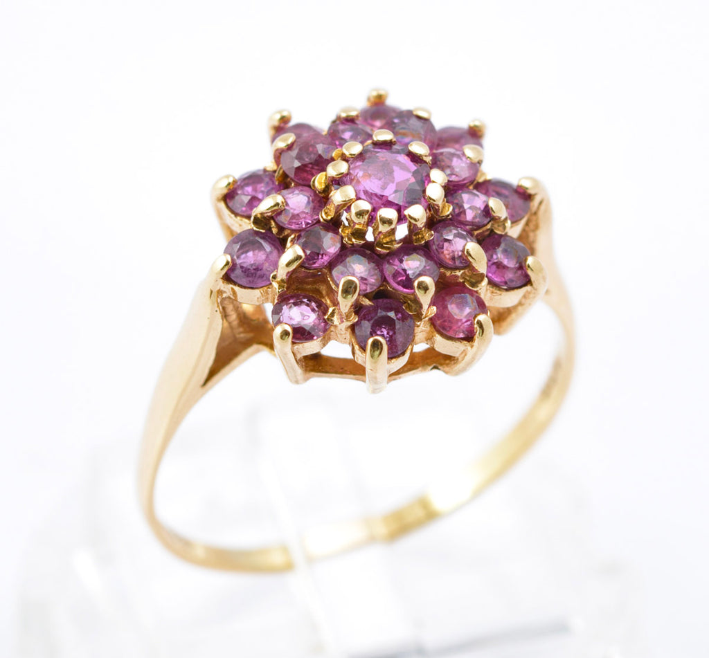 Vintage 9ct Gold Ruby Cluster Ring | Natural Rubies | London Hallmark 1972 | Size Q½ (Code B2391)
