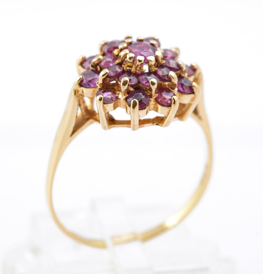 Vintage 9ct Gold Ruby Cluster Ring | Natural Rubies | London Hallmark 1972 | Size Q½ (Code B2391)