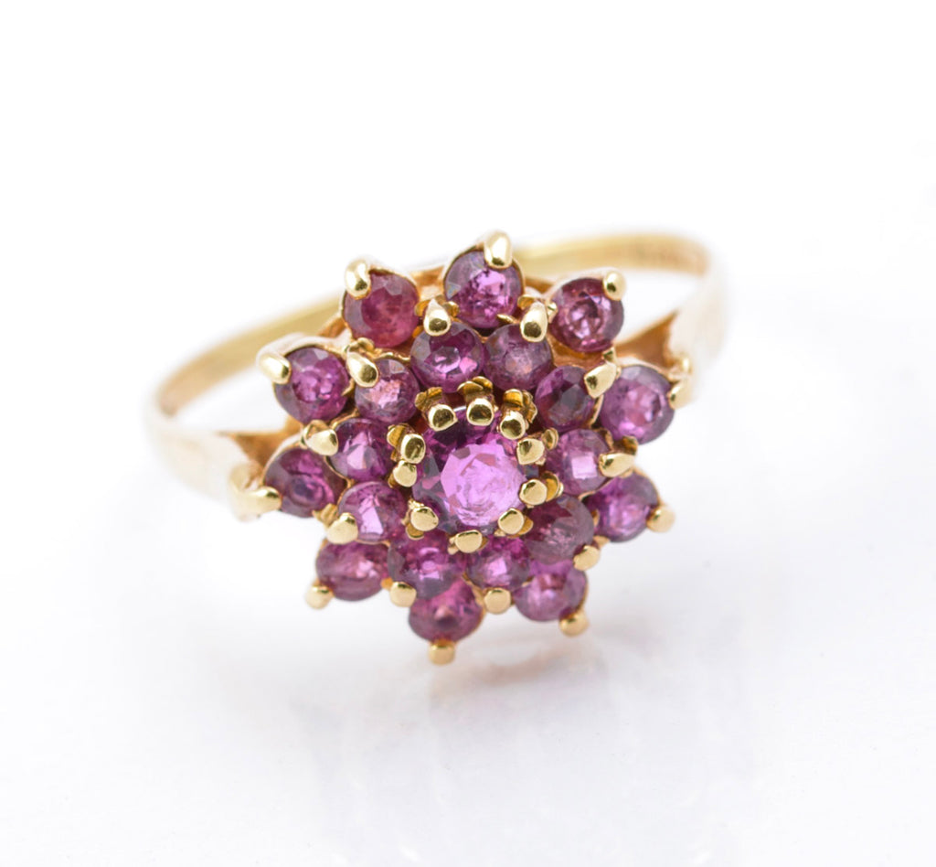 Vintage 9ct Gold Ruby Cluster Ring | Natural Rubies | London Hallmark 1972 | Size Q½ (Code B2391)